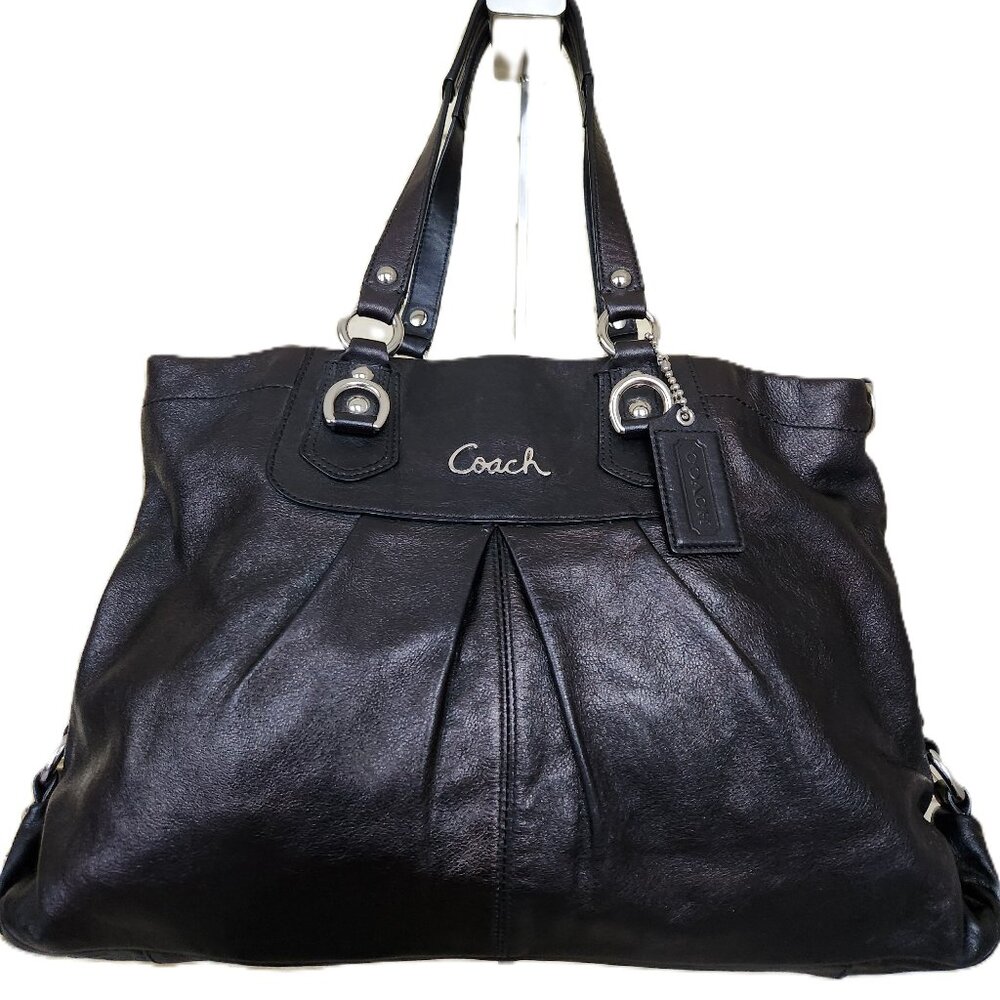 Euc Coach Ashley All Black Leather Tote Bag Handbag